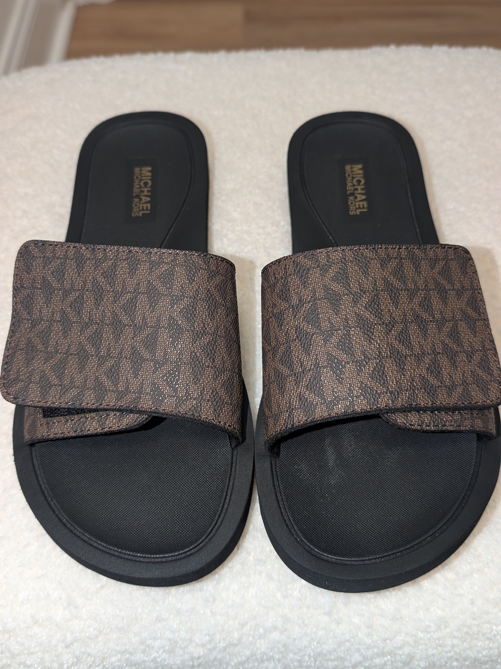 Michael Kors Palmer Signature Logo Slide Sandals Brown Monogram Size 8M - Picture 2 of 6